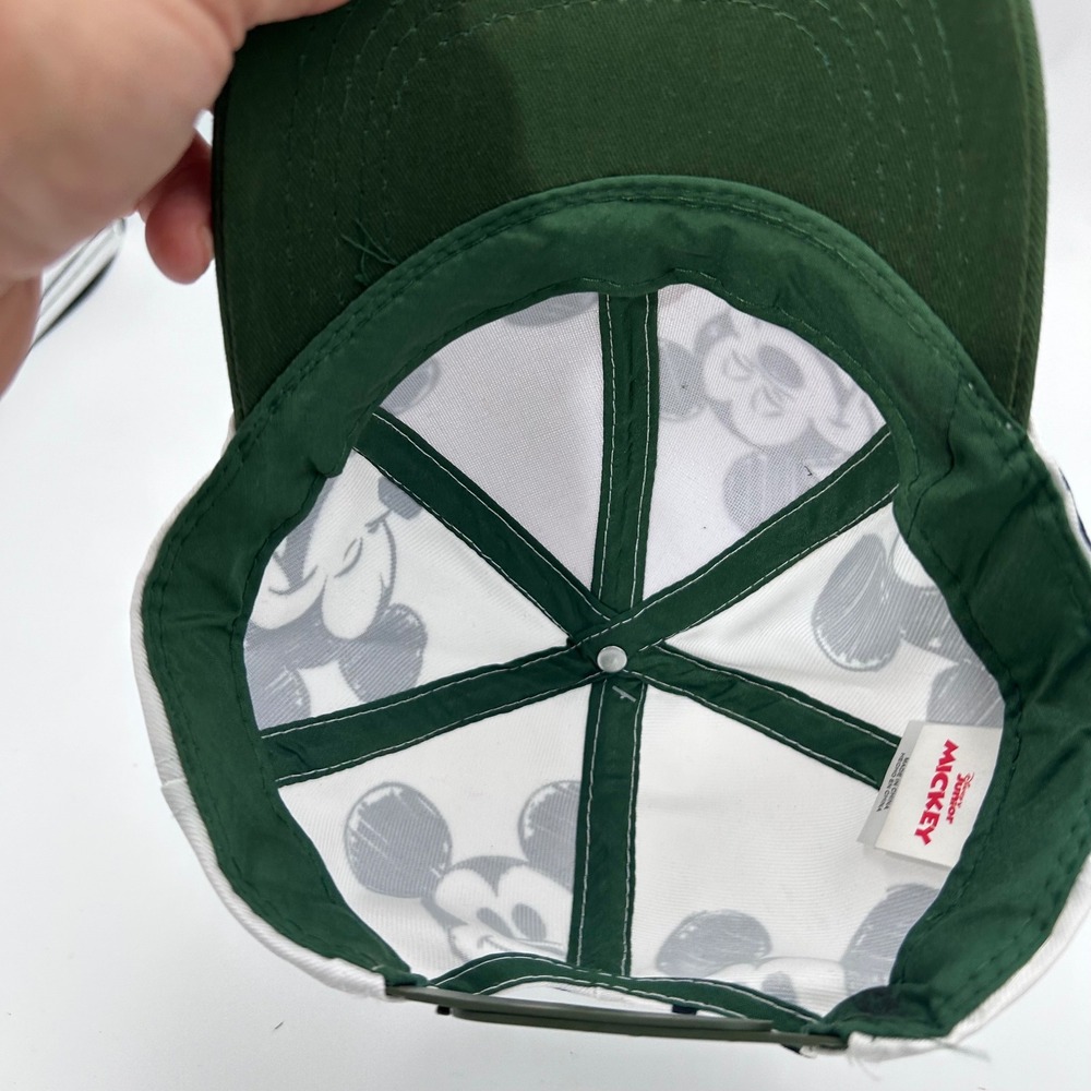 Disney Mickey Mouse Sketch Print Snapback Hat White Green Flat Brim Baseball Cap - Picture 5 of 5